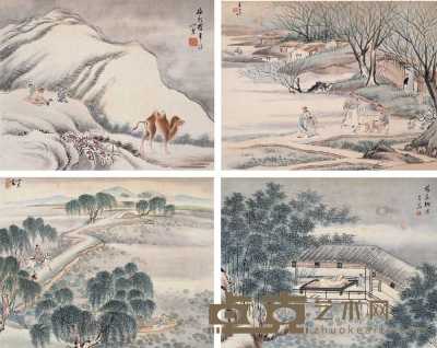 王素 山水人物 册（六开选四） 32×40cm×6